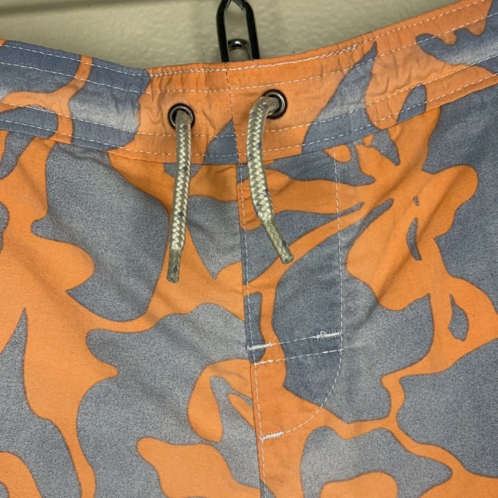LANDS END Kids Swim Trunks Orange Gray Swimsuit Shorts Medium (5-6)